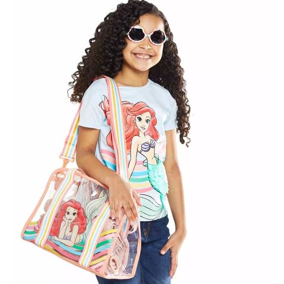 Disney Handbags - Disney Ariel Clear Crossbody Bag Rainbow Strap Pink Trim Adjustable Strap